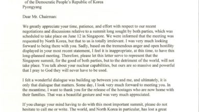 The full letter from the President Trump to Chairman Kim Jong Un