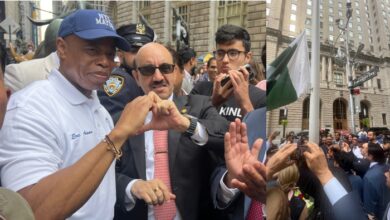 Mayor Eric Adams, Ambassador Masood Khan at Pakistan flag raising ceremony at Bowling Green New York city