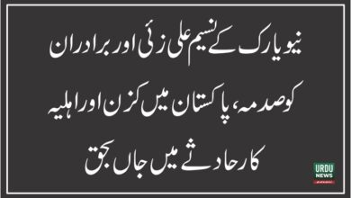 نیویارک کے نسیم علی زئی اور برادران کو صدمہ ، پاکستان میں کزن اور اہلیہ کار حادثے میں جاں بحق