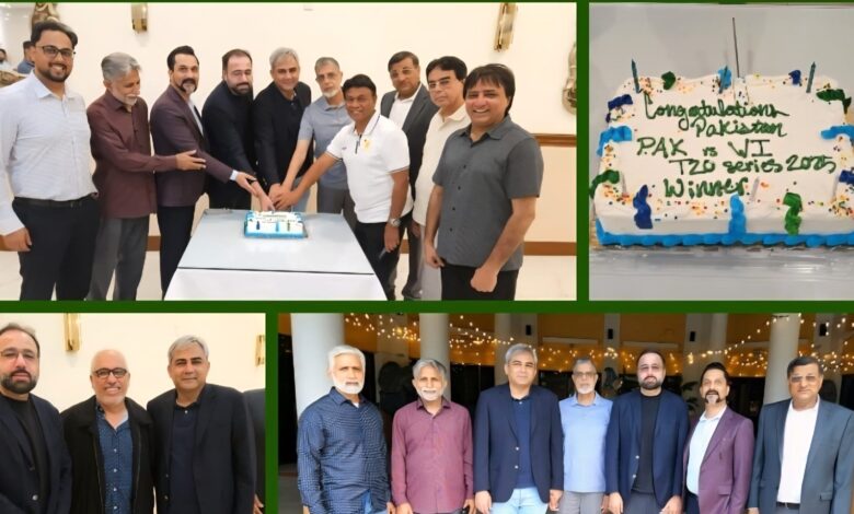 محسن نقوی اور چوہدری سالک نے فلوریڈا میں پاکستان کرکٹ ٹیم کی ویسٹ انڈیز کیخلاف فتح کا جشن منایا