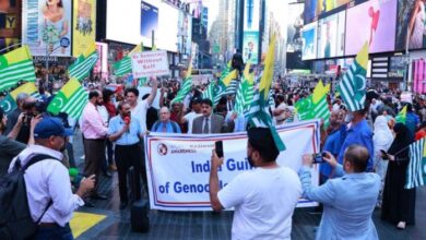 نیویارک کے ٹائمز سکوائر پر یوم استحصال کشمیر کے حوالے سے بڑا احتجاجی مظاہرہ