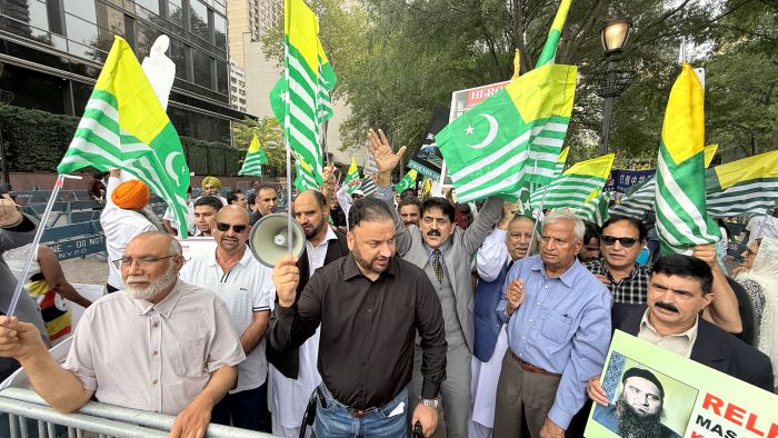 کشمیری و پاکستانی امریکن کمیونٹی کا اقوام متحدہ کے سامنے احتجاجی مظاہرہ