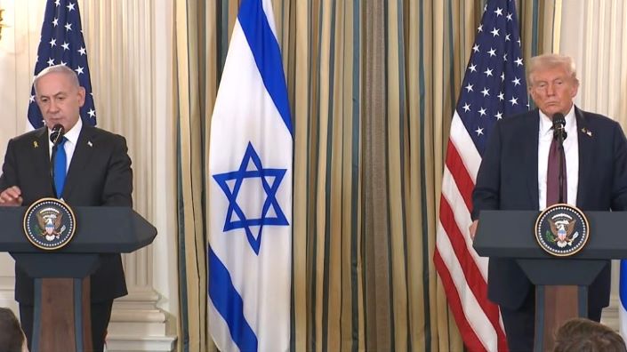 امریکی صدر ڈونلڈ ٹرمپ اور اسرائیلی وزیر اعظم نتن یاہو کا غزہ جنگ پلان کا اعلان