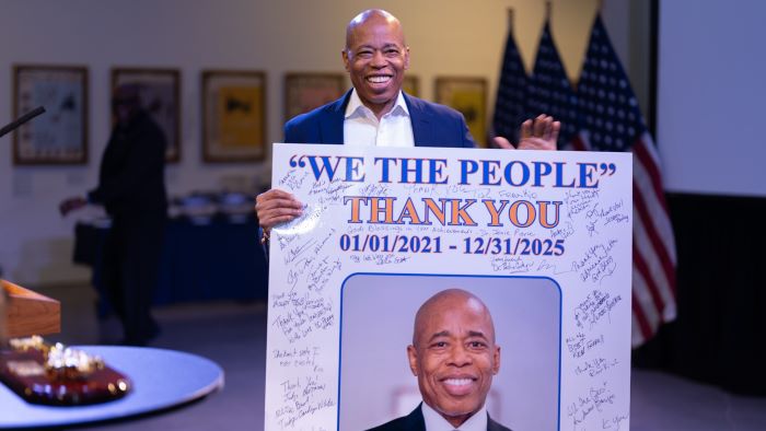 Key to the City to former U.S. Representative Edolphus “Ed” Towns. New York City Mayor Eric Adams presents a Key to the City to former U.S. Representative Edolphus “Ed” Towns. BRIC House, 647 Fulton Street, Brooklyn, NY. Sunday, December 14, 2025.