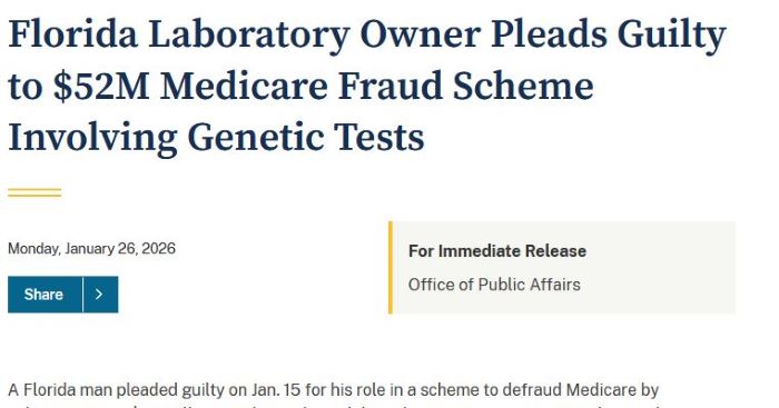 Florida Laboratory Owner Pleads Guilty to $52M Medicare Fraud Scheme