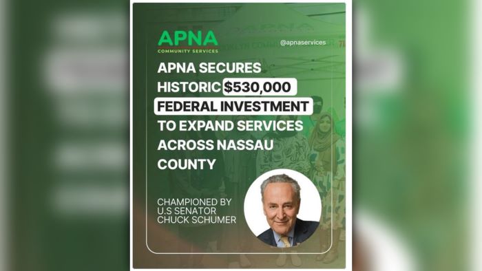 اپنا کمیونٹی سنٹر کےلئے سینیٹر چارلس شومر کی مدد سے 5لاکھ30ہزار ڈالرز کی فنڈ نگ منظور،سروسز کے دائرہ کارمیں نیویارک سٹیٹ تک توسیع